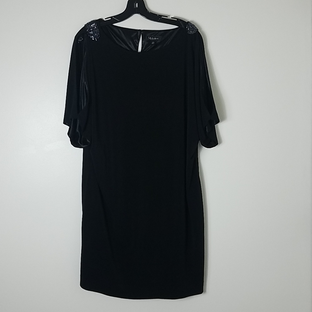 S.L. Fashions black open flutter sleeve dress